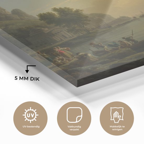 MuchoWow® Peinture sur verre 80x60 cm - Peinture sur verre acrylique - Un paysage au coucher du soleil - Peinture de Claude Joseph Vernet - Photo sur verre - Peintures