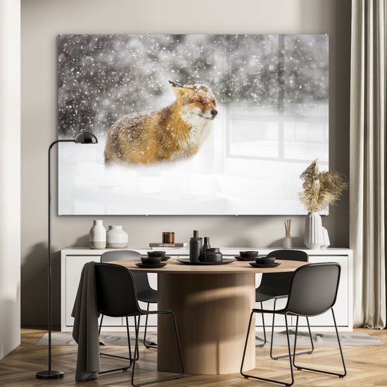 MuchoWow® Peinture sur verre 150x100 cm - Peinture sur verre acrylique - Renard - Neige - Storm - Photo sur verre - Peintures