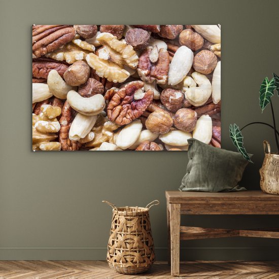 MuchoWow® Peinture sur verre 120x80 cm - Peinture sur verre acrylique - Collection de mélanges de noix dans différents tons marron - Photo sur verre - Peintures