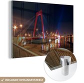 MuchoWow® Glasschilderij 60x40 cm - Schilderij acrylglas - Rotterdam - Brug - Nederland - Foto op glas - Schilderijen