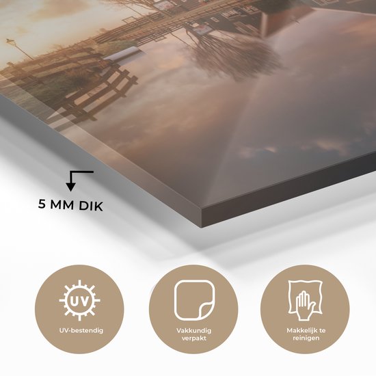 MuchoWow® Peinture sur Verre - Zaanse schans - 90x60 cm - Peintures sur Verre Acrylique - Photo sur Glas