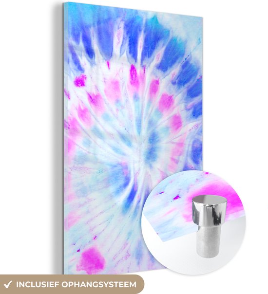 MuchoWow® Glasschilderij 60x90 cm - Schilderij acrylglas - Zomer - Tie dye - Wit - Foto op glas - Schilderijen