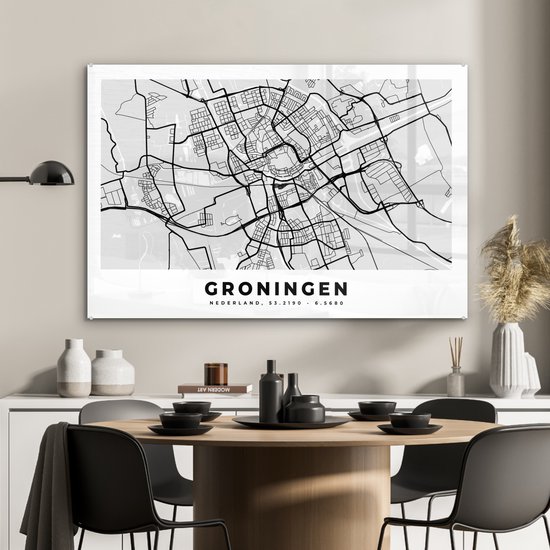 Peinture sur Verre - Carte - Groningen - Pays- Nederland - 90x60 cm - Peintures sur Verre Peintures - Photo sur Glas