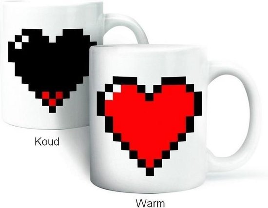 Kikkerland Mok Beker - Warmte verkleurend Pixel - In een hart design - Voor koffie... | bol.com
