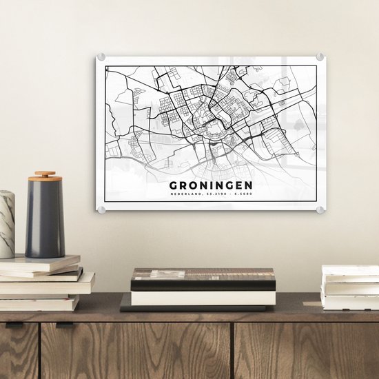 Peinture sur Verre - Plan de la Ville - Groningue - Pays- Nederland - 30x20 cm - Peintures sur Verre Peintures - Photo sur Glas