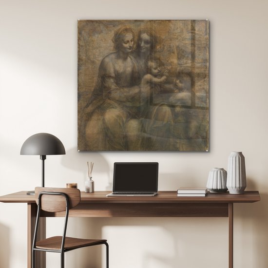 MuchoWow® Peinture sur verre 90x90 cm - Peinture sur verre - Marie avec l'enfant et Sainte Anne - Leonardo de Vinci - Photo sur verre acrylique - Peintures