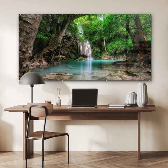 Peinture sur Verre - Cascade d'Erawan dans la jungle Thaïlande Photo - 160x80 cm - Peintures sur Verre Peintures - Photo sur Glas