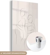 MuchoWow® Glasschilderij 40x60 cm - Schilderij acrylglas - Vrouwen - Zwanger - Line art - Foto op glas - Schilderijen