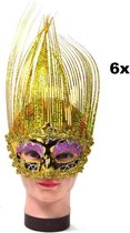 6x Venetiaans masker Italiano 2 assortie - Festival thema feest oogmasker fun verjaardag