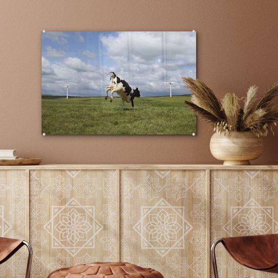 MuchoWow® Peinture sur verre - Vache - Moulin à vent - Nuages ​​- 60x40 cm - Peintures sur verre acrylique - Photo sur Glas