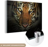 MuchoWow® Peinture sur Verre - Tigre - Lumière - Yeux - 120x80 cm - Peintures sur Verre Acrylique - Photo sur Glas