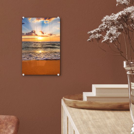 Peinture sur verre - Photo sur verre - Coucher de soleil - Plage - Mer - Nuages ​​- Peinture de plage - Plaque acrylique - Décoration murale - Peinture sur Glas - Verre acrylique - 20x30 cm - Peintures de salon