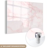 MuchoWow® Glasschilderij 150x100 cm - Schilderij acrylglas - Marmer - Textuur - Roze - Chic - Foto op glas - Schilderijen