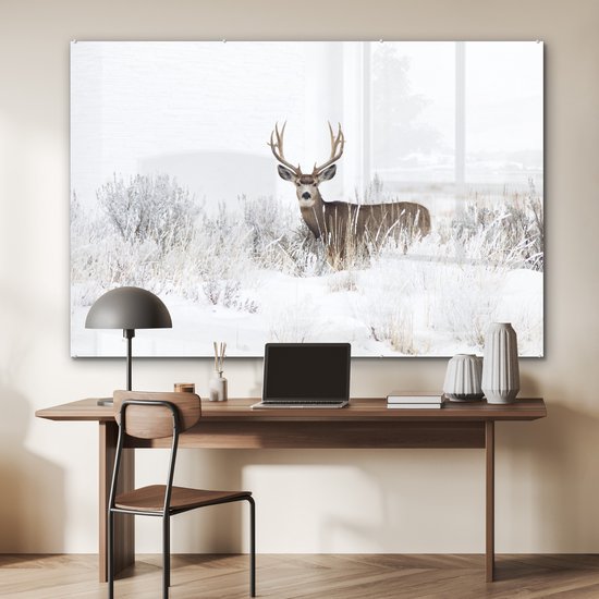 Peintures Plexiglas - Cerf - Hiver - Neige - 180x120 cm - Peinture sur verre