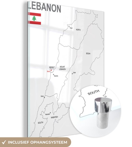 MuchoWow® Glasschilderij 30x40 cm - Schilderij acrylglas - Illustratie van Libanon en haar provincies - Foto op glas - Schilderijen