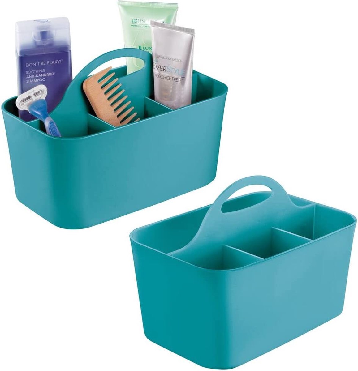 Set van 2 badkamermanden met handvat - cosmetische organizer, keukenopbergdoos of handdoekhouder - kleine badkamerbox gemaakt van duurzaam plastic - turkoois