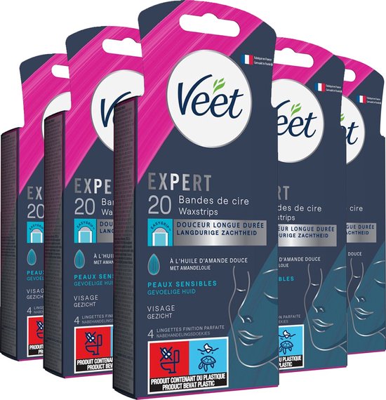 Foto: Veet expert ontharingsstrips gezicht gevoelige huid 20 stuks 5 stuks voordeelverpakking