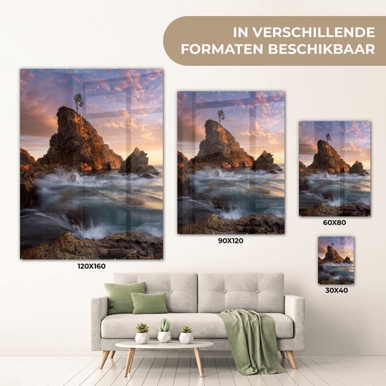 MuchoWow® Peinture sur Verre - Mer - Île - Arbre - 30x40 cm - Peintures sur Verre Acrylique - Photo sur Glas