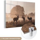 MuchoWow® Peinture sur Verre - Cerf - Brouillard - Forêt - 180x120 cm - Peintures sur Verre Peintures - Photo sur Glas