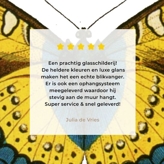 MuchoWow® Glasschilderij 180x120 cm - Schilderij acrylglas - Vintage - Vlinder - Geel - Foto op glas - Schilderijen