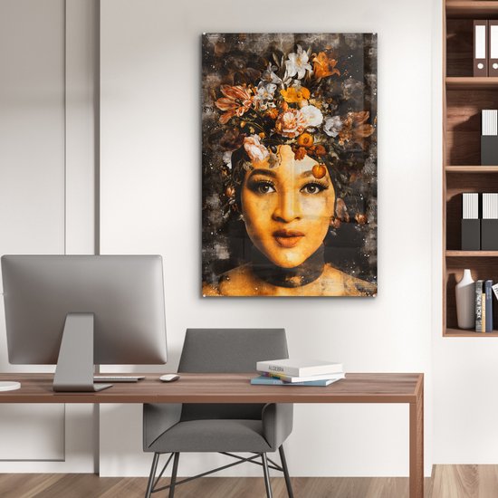 Peinture sur verre - Femmes - Fleurs - Peinture - 60x90 cm - Peintures Plexiglas