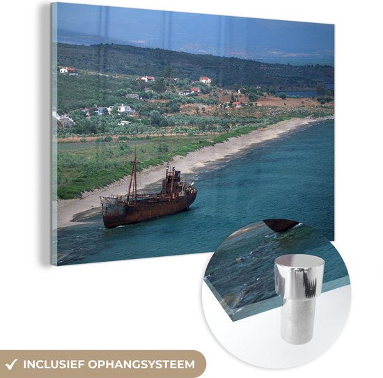 MuchoWow® Peinture sur verre - Naufrage sur la côte du Péloponnèse, Grèce - 90x60 cm - Peintures sur verre acrylique - Photo sur Glas