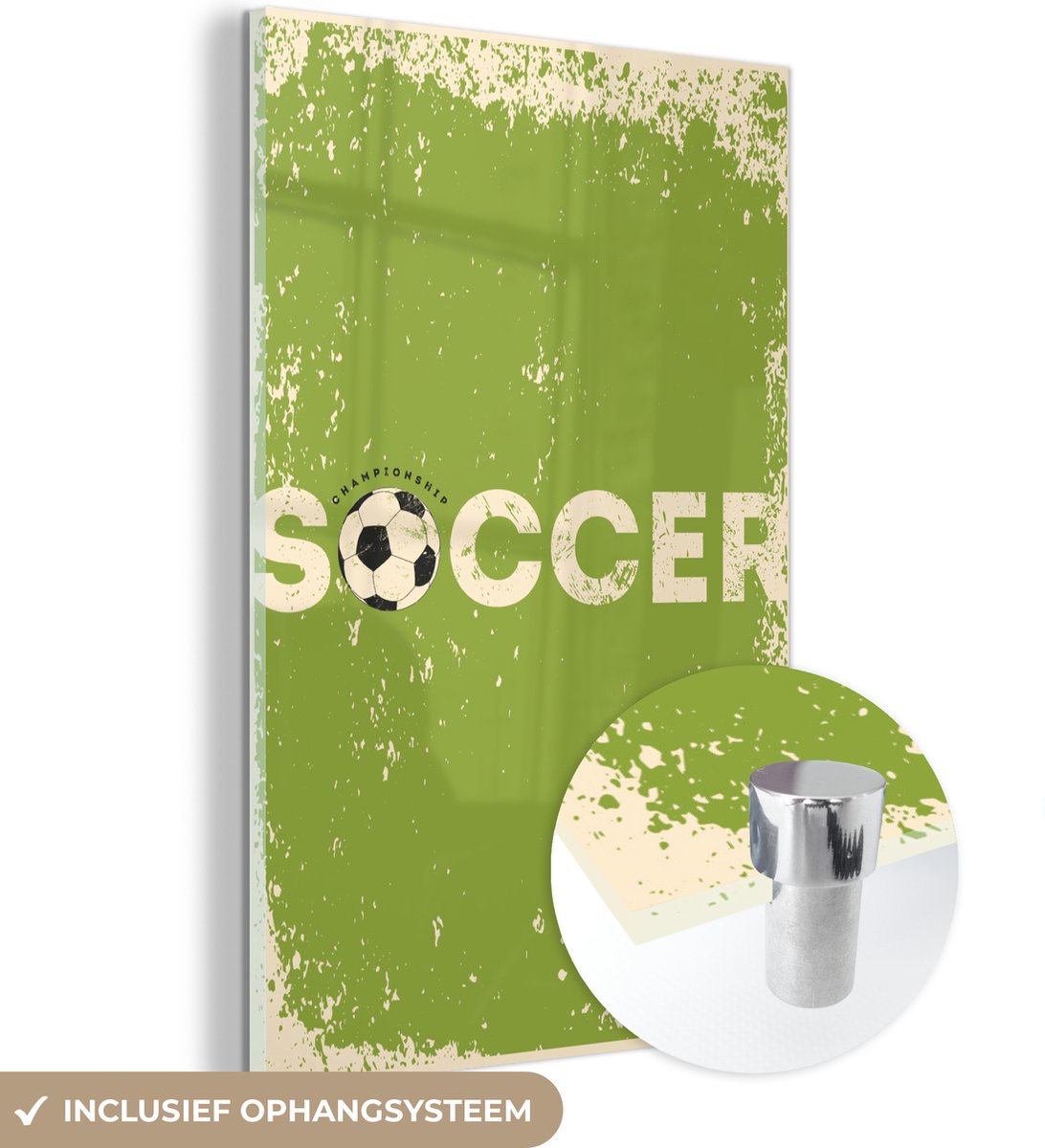 ® Glasschilderij 20x30 cm - Schilderij acrylglas - Quotes - Soccer - Championship - Voetbal - Foto op glas - Muurdecoratie woonkamer - Wanddecoratie slaapkamer - Schilderijen