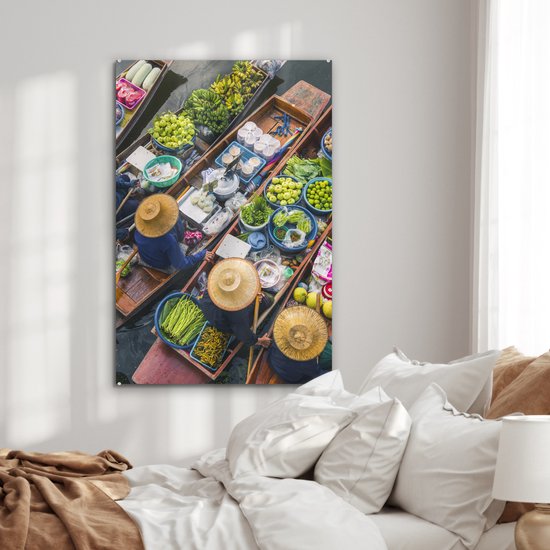 MuchoWow® Peinture sur Verre - Bangkok - Thaïlande - Marché - 80x120 cm - Peintures sur Verre Acrylique - Photo sur Glas