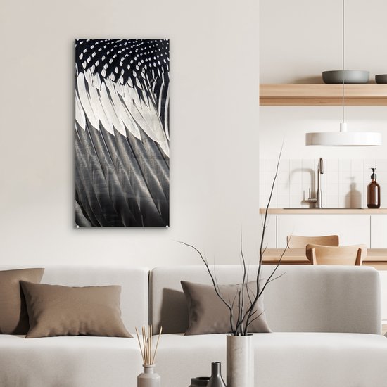 MuchoWow® Peinture sur verre 40x80 cm - Peinture sur verre acrylique - Structures de plumes noires - Photo sur verre - Peintures