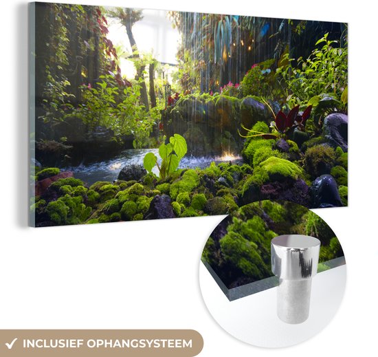 MuchoWow® Glasschilderij 120x60 cm - Schilderij acrylglas - Tropische waterval - Foto op glas - Schilderijen