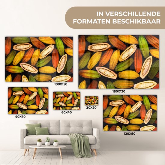 Cabosses ouvertes et fermées des fèves de cacao Plexiglas 30x20 cm - petit - Tirage photo sur Glas (décoration murale plexiglas)