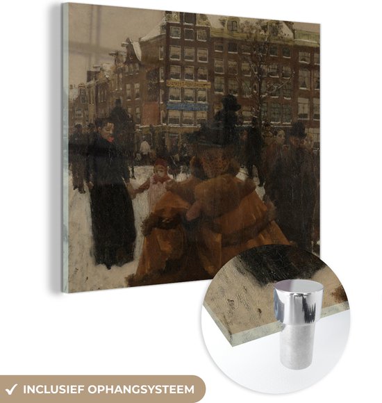 MuchoWow® Glasschilderij 90x90 cm - Schilderij acrylglas - De Singelbrug bij de Paleisstraat in Amsterdam - Schilderij van George Hendrik Breitner - Foto op glas - Schilderijen