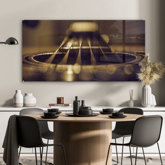 MuchoWow® Peinture sur Verre - Gros Plan d'une Guitare Acoustique à Six Cordes - 120x60 cm - Peintures sur Verre Acrylique - Photo sur Glas
