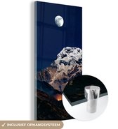 MuchoWow® Glasschilderij 60x120 cm - Schilderij acrylglas - Maan - Berg - Landschap - Foto op glas - Schilderijen