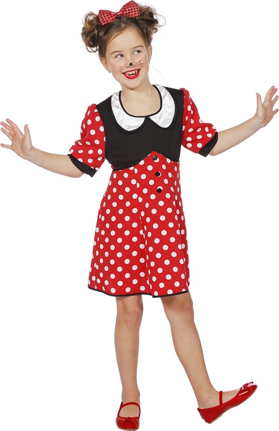 Wilbers & Wilbers - Mickey & Minnie Mouse Kostuum - Minnie De Mooie Muis - Meisje - Rood - Maat 128 - Carnavalskleding - Verkleedkleding