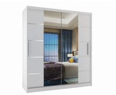 Armoire blanche 133cm avec miroir-2 tiroirs- Portes coulissantes