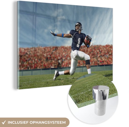 Glasschilderij - American Football speler in het stadion - Acrylglas Schilderijen - Foto op Glas