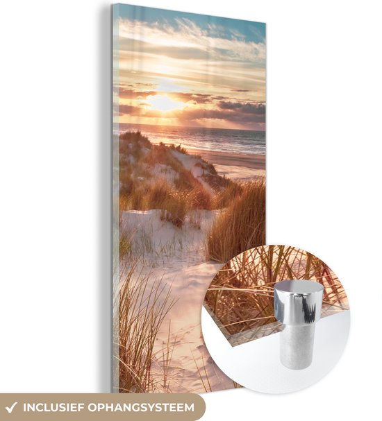Glasschilderij - Acrylplaat - Strand - Zee - Duin - Foto op glas - Schilderij glas - Wanddecoratie - 60x120 cm - Acrylglas - Schilderijen woonkamer