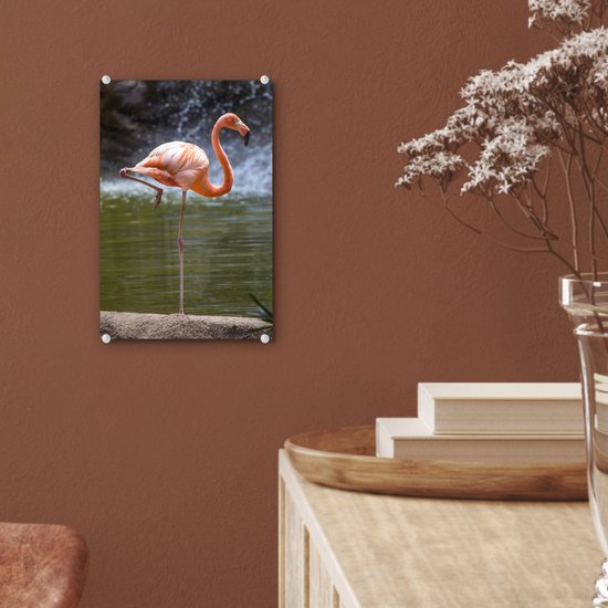 Flamant rose fond sombre Verre 20x30 cm - petit - Tirage photo sur verre (décoration murale en plexiglas)