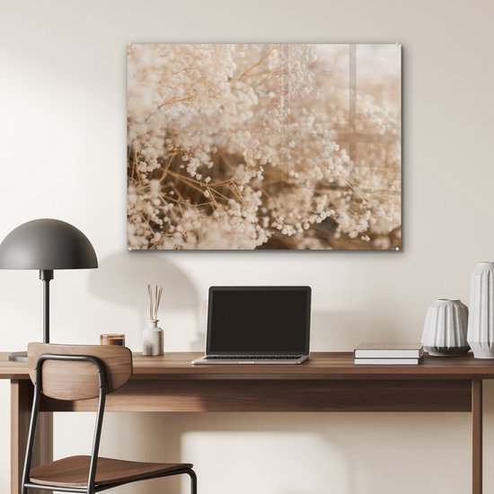 MuchoWow® Peinture sur verre 80x60 cm - Peinture sur verre acrylique - Herbe de la pampa - Plante - Nature - Photo sur verre - Peintures