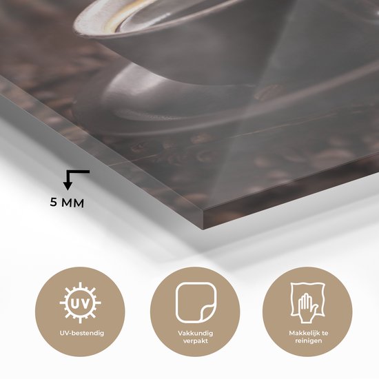 MuchoWow® Peinture sur verre 120x90 cm - Peinture sur verre acrylique - Café - Chaud - Grains de café - Photo sur verre - Peintures