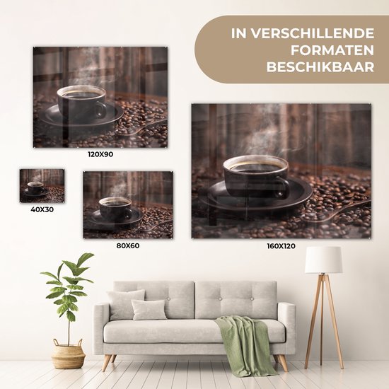 MuchoWow® Peinture sur verre 120x90 cm - Peinture sur verre acrylique - Café - Chaud - Grains de café - Photo sur verre - Peintures