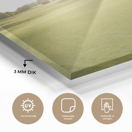 MuchoWow® Peinture sur verre 30x20 cm - Peinture sur verre acrylique - Vue sur un parcours de golf vert au lever du soleil - Photo sur verre - Peintures