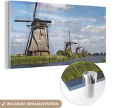 MuchoWow® Glasschilderij 40x20 cm - Schilderij acrylglas - Molen - Holland - Water - Foto op glas - Schilderijen