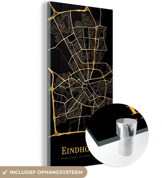 Peinture sur Verre - Eindhoven - Plan de la Ville - Or - 60x120 cm - Peintures sur Verre Peintures - Photo sur Glas - Carte