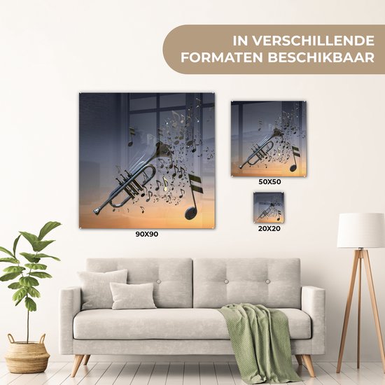Belle trompette souffle des notes de musique Plexiglas 90x90 cm - Tirage photo sur Glas (décoration murale plexiglas)