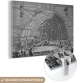 Un plan de la ville historique en noir et blanc d' Amsterdam en plexiglas - Plan d'étage 120x80 cm - Tirage photo sur Glas (décoration murale en plexiglas)
