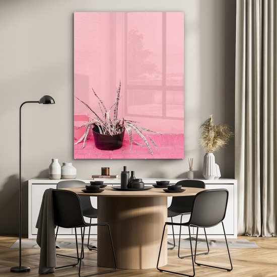 MuchoWow® Peinture sur verre 90x120 cm - Peinture acrylique sur verre - Été - Rose - Plantes - Photo sur verre - Peintures