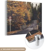 MuchoWow® Glasschilderij 80x60 cm - Schilderij acrylglas - Bomen - Weg - Herfst - Foto op glas - Schilderijen