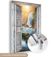 MuchoWow® Glasschilderij 120x160 cm - Schilderij acrylglas - Waterval - Doorkijk - Landschap - Foto op glas - Schilderijen